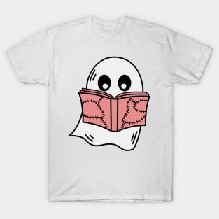 cute ghost book reading teacher school funny halloween T-Shirt